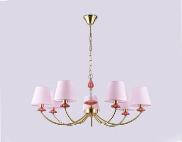 Подвесная люстра с абажуром и декором из керамики 7*Е14 LH75025/7 GD/PI золото/розовый High Light Ceramo Classic Ambrella