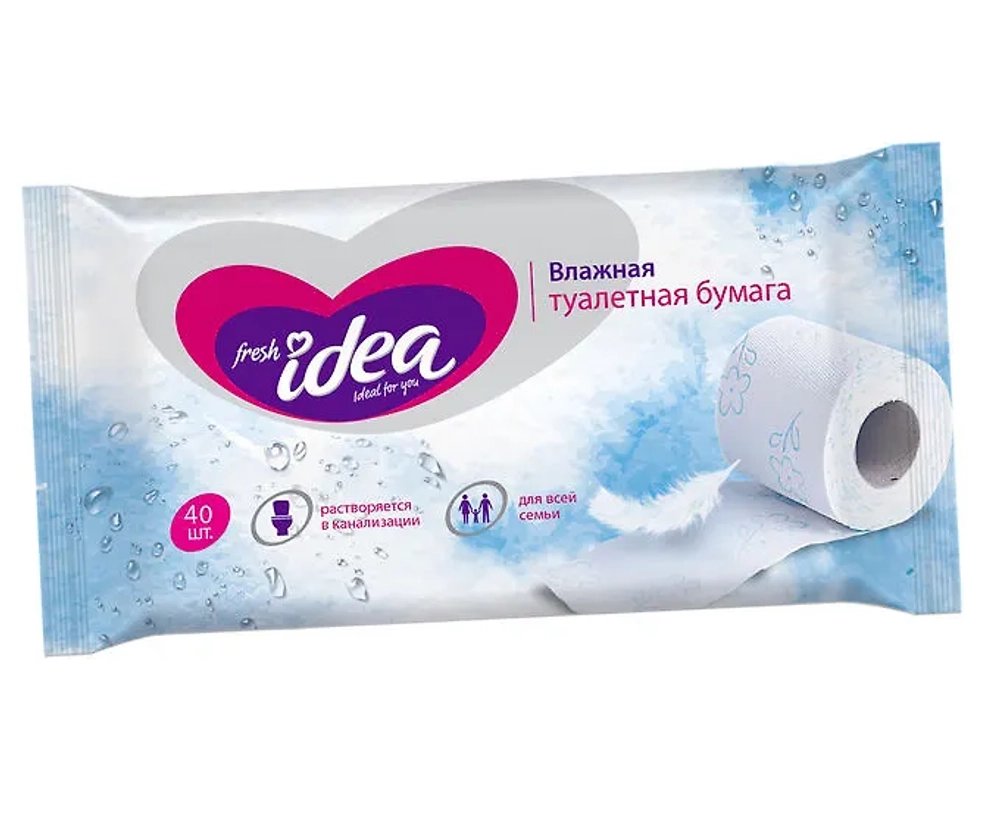 Fresh idea Влажная РАСТВОРЯЮЩАЯСЯ туалетная бумага 40шт, увеличенный размер 13*17см