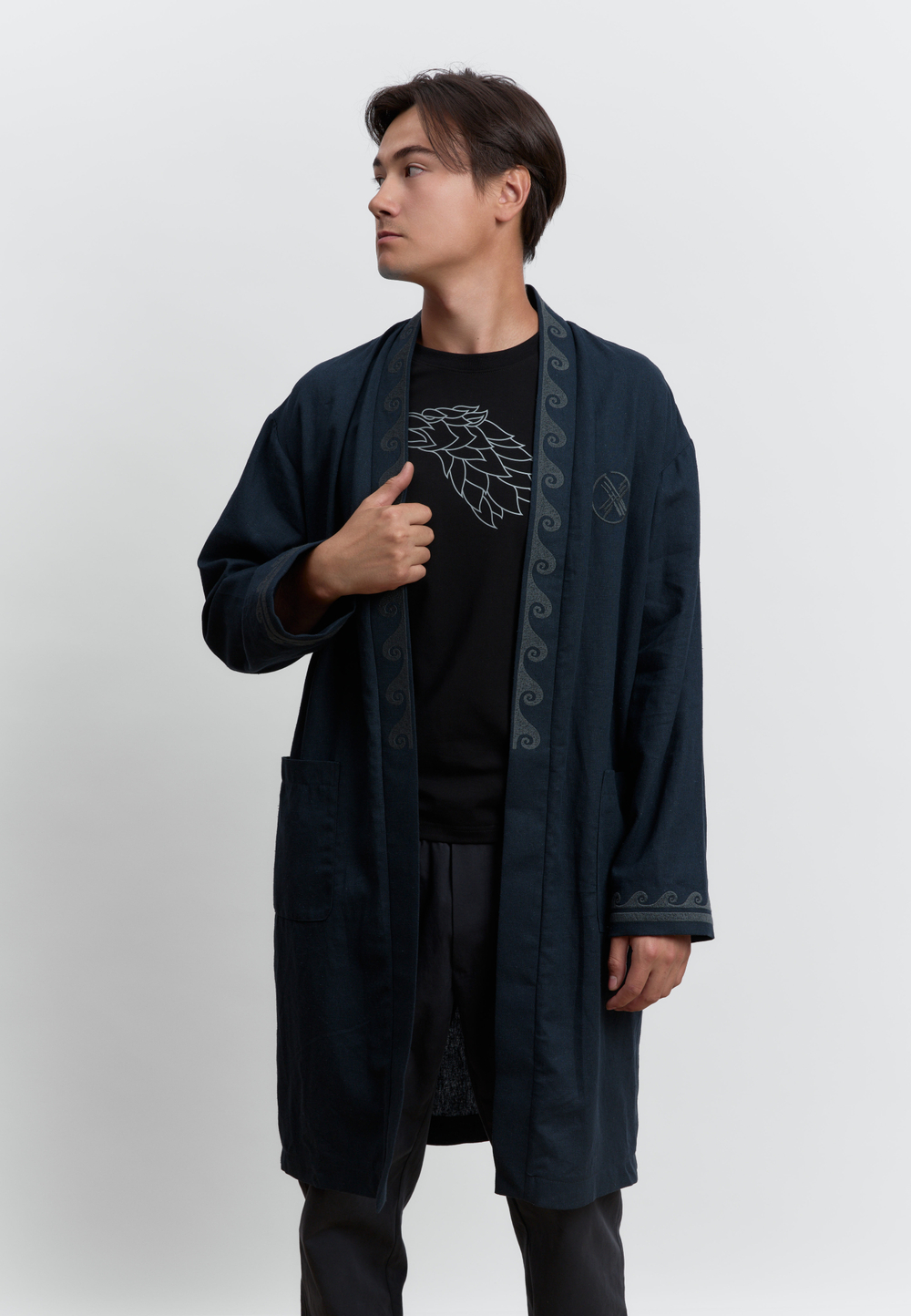 Шапан льняной длинный OYU TOLQYN DARK BLUE