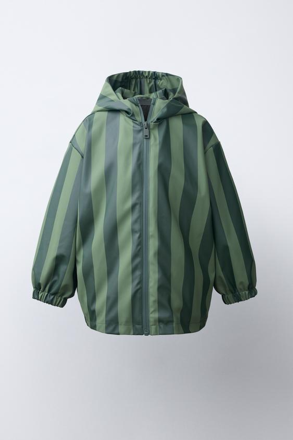 ZARA ПРОРЕЗИНЕННЫЙ ДОЖДЕВИК WATER RESISTANT В ПОЛОСКУ, ЗЕЛЕНЫЙ