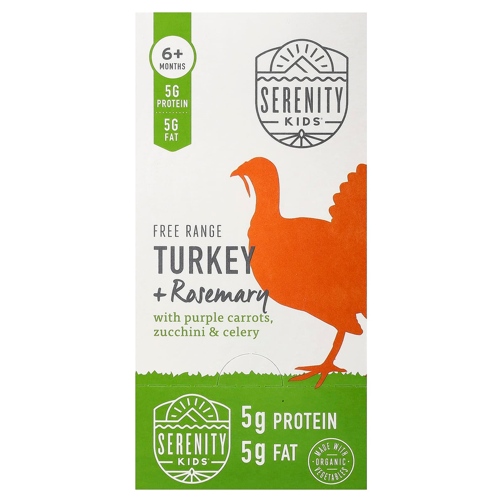 Serenity Kids, Free Range, индейка с розмарином, фиолетовая морковь, цукини и сельдерей, для детей от 6 месяцев, 6 паучей по 99 г (3,5 унции)