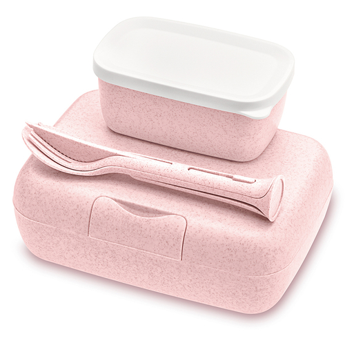 Набор ланч-боксов и столовых приборов candy ready, organic, розовый, 2 шт.