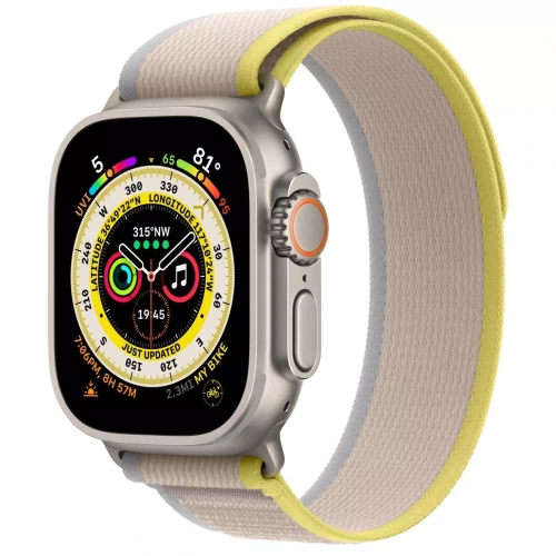 Apple Watch Ultra, 49 мм, корпус из титана, ремешок Trail цвета «жёлтый/бежевый»