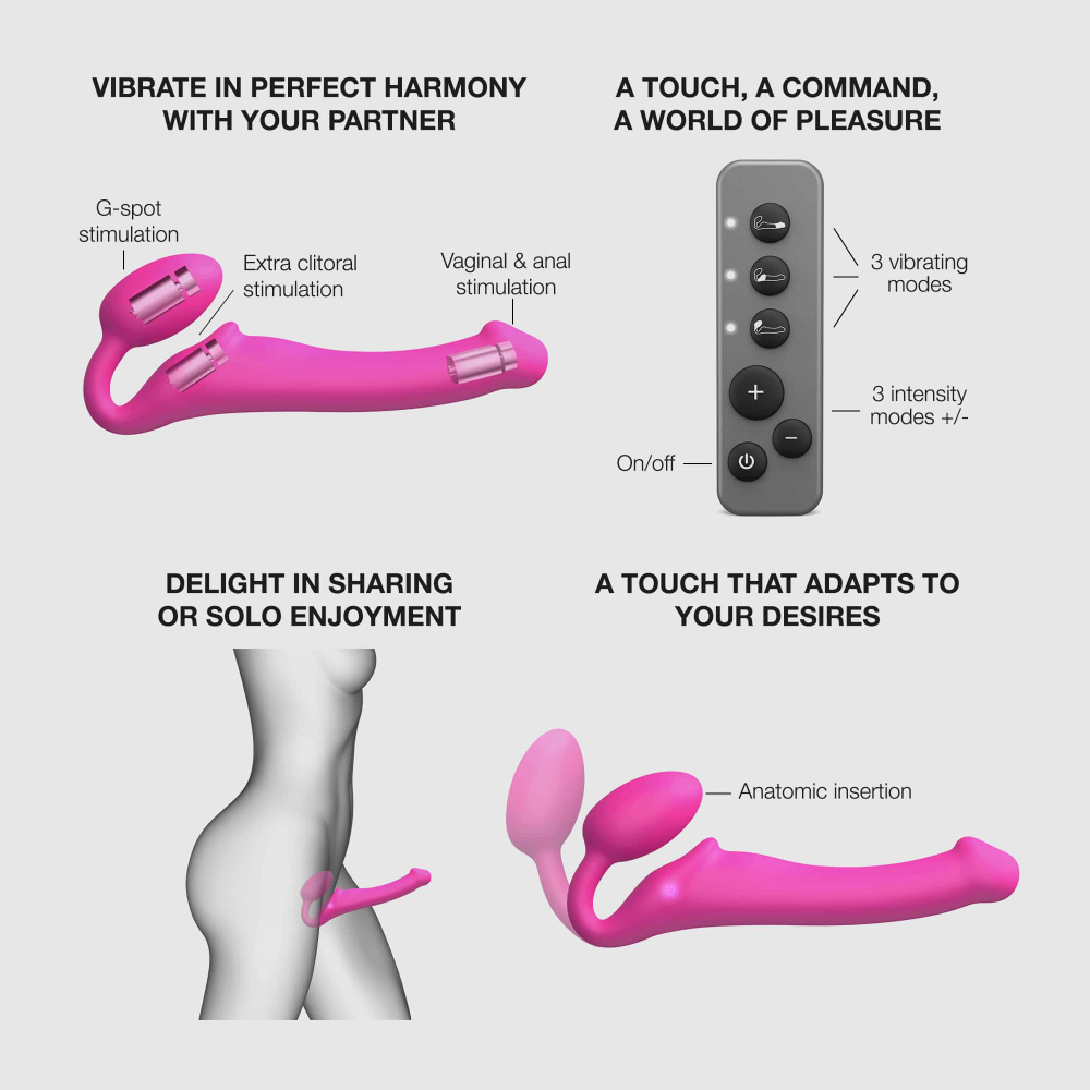 Ярко-розовый безремневой страпон Strap-on-me Vibrating Bendable Strap-On size L (Цвет: ярко-розовый)