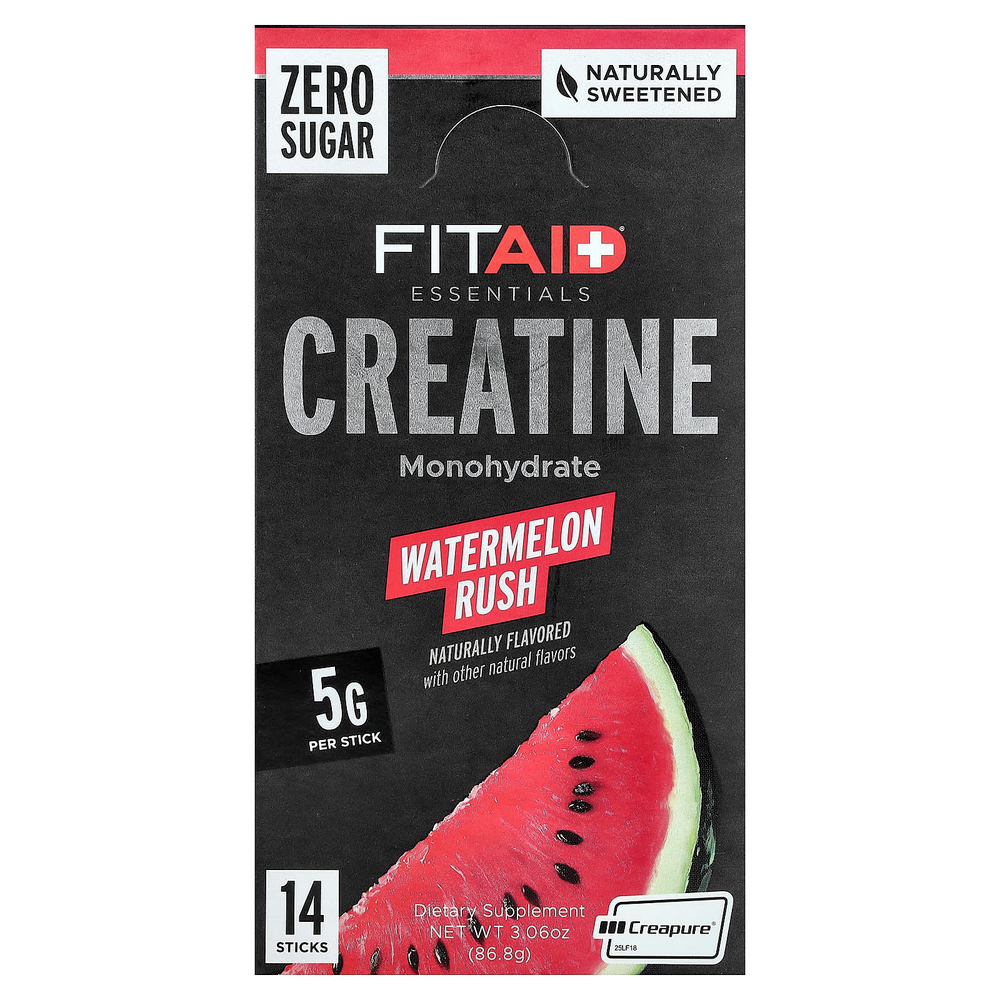 FITAID, Essentials, моногидрат креатина, со вкусом арбуза, 14 стик-пакетов по 6,2 г (0,22 унции)