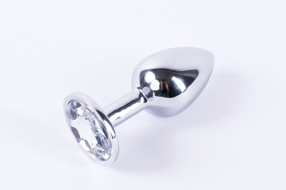Анальная пробка металлическая серебристая с прозрачным кристаллом Onjoy Metal Plug Silver Large (Цвет: серебряный с прозрачным)