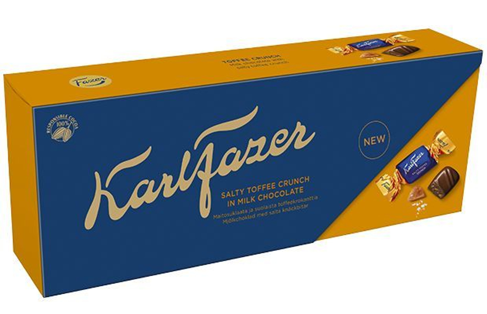 Конфеты шоколадные Karl Fazer Salty Toffee Crunch chocolate pralines, соленая карамель, 250 г (Из Финляндии)