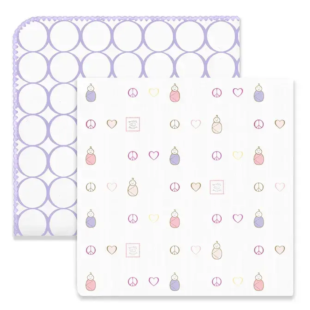 SwaddleDesigns SD-187L Набор пеленок SwaddleDuo - Lavender Mod Circles + Peace, Love, Swaddle