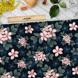 Ткань барби нежно розовые цветы с листьями