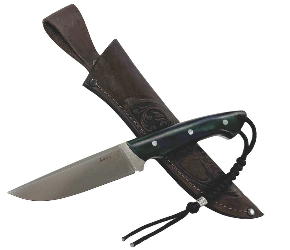Нож Охотник, Bohler N690, рукоять микарта, зеленый