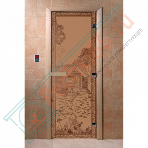 Стеклянная дверь для бани бронза матовая, "Банька в лесу", 1900х700 (DoorWood) в Кирове