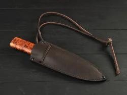 Нож шейный Ханты-Манси, дамасская сталь, рукоять мореная карельская берёза