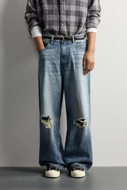 ZARA ДЖИНСЫ BAGGY С РАЗРЕЗАМИ, СИНИЙ