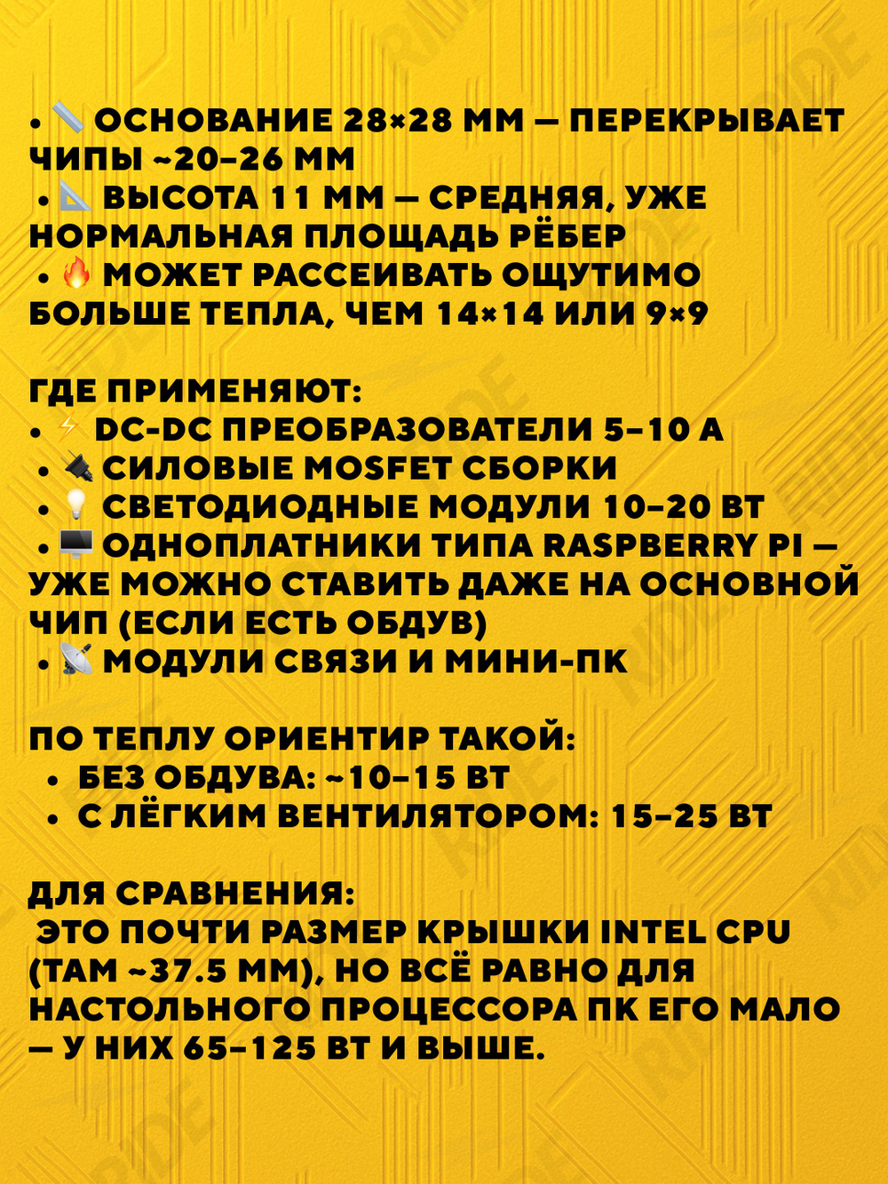 Алюминиевый радиатор с термоскотчем для микросхем 28x28x11