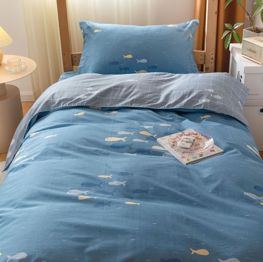 ZEPHYR HOME КПБ 1.5 Полуторка Сатин голубой рыбки