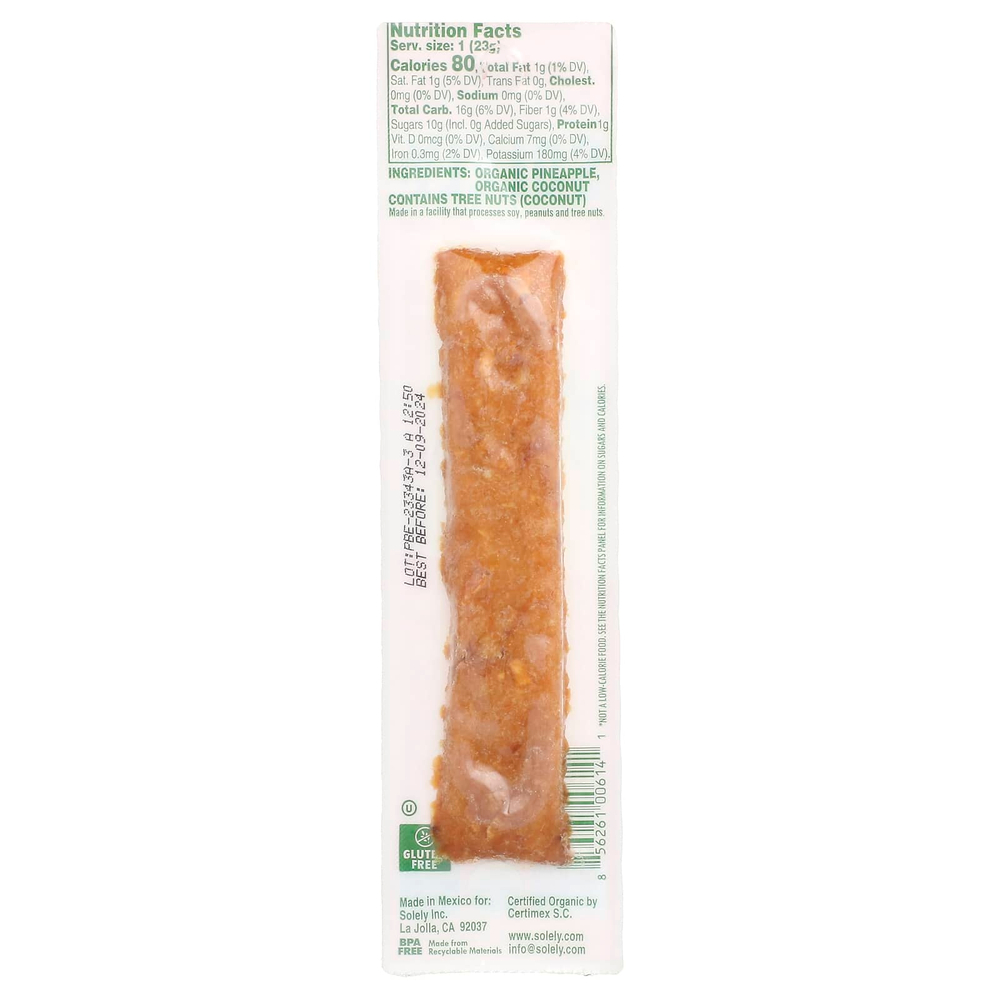Solely, Fruit Jerky, органический ананас с кокосом, 23 г (0,8 унции)