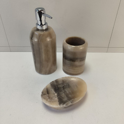 Набор из оникса 3 предм Grey NO-63257 дозатор, стаканчик, мыльница 151