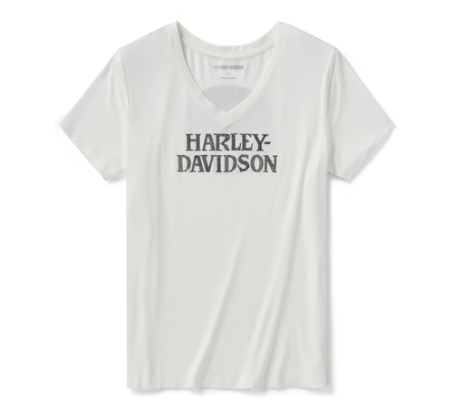 Футболка Women's Willie G Skull Bling V-neck - Cloud Dancer Harley-Davidson