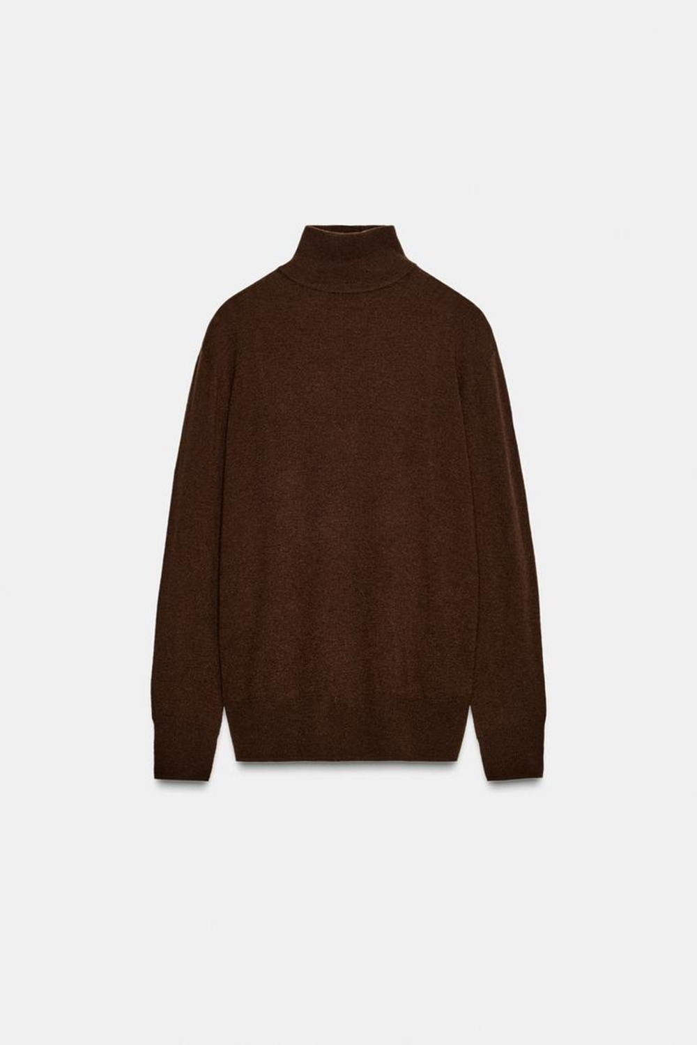 ZARA СВИТЕР ИЗ 100% ЭКСТРАМЯГКОЙ ШЕРСТИ, КОРИЧНЕВЫЙ