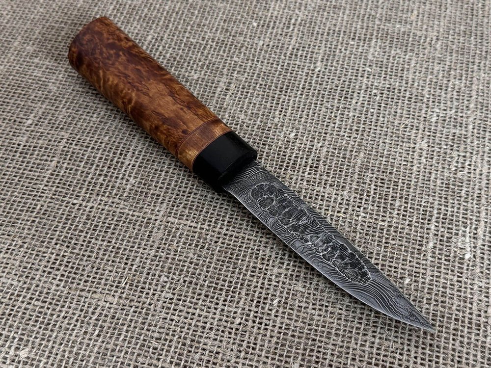 Якутский нож "Шейник", дамасская сталь, рукоять мореная карельская берёза