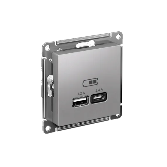 Розетка с USB A+C Systeme Electric AtlasDesign Алюминий ATN000339