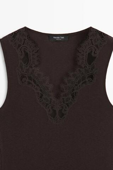 Massimo Dutti Топ в бельевом стиле из смесового хлопка, коричневый