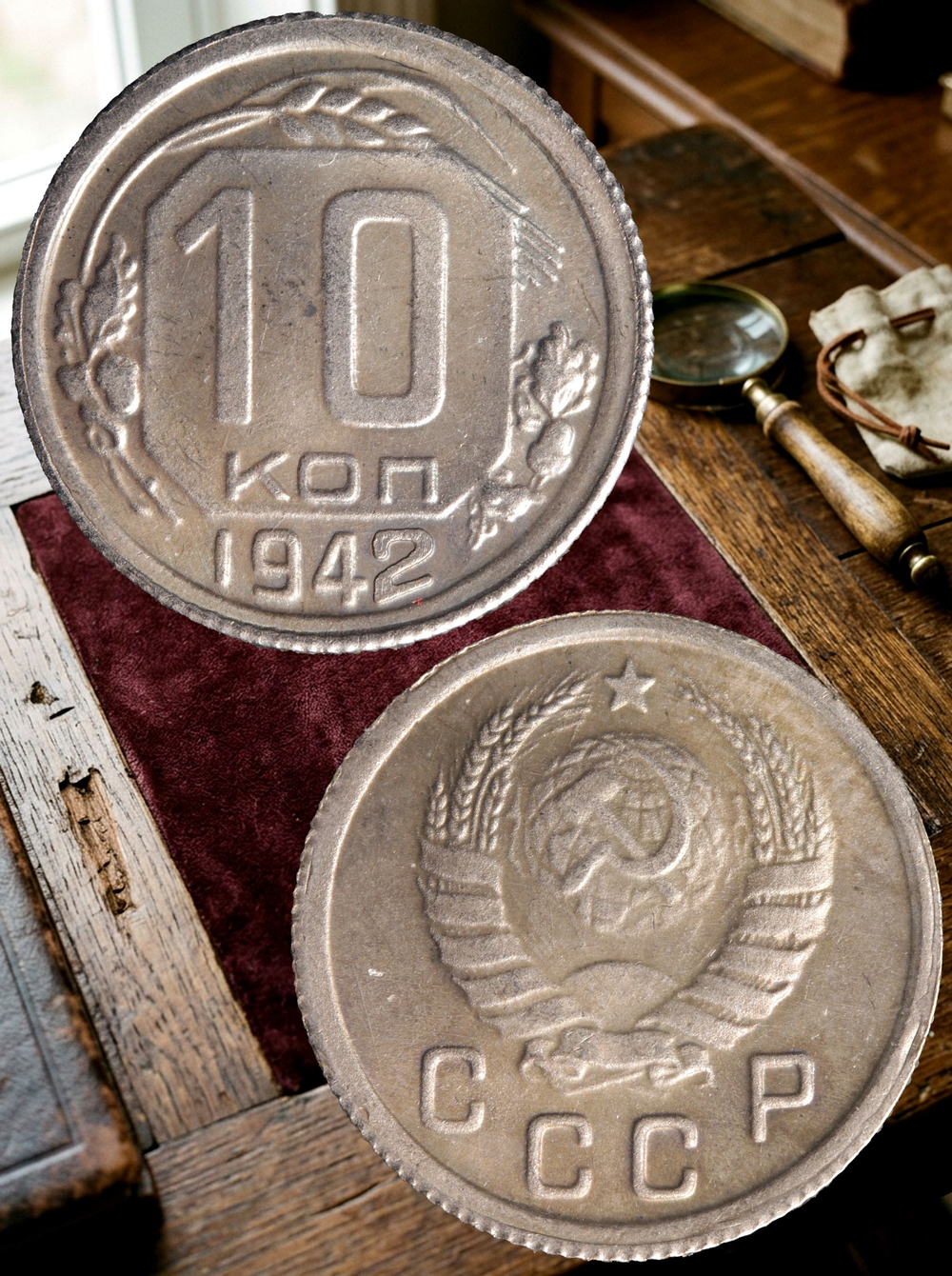 10 копеек 1942 года СССР. Советский Союз. Погодовка. Советы. Копия редкой монеты посеребрение