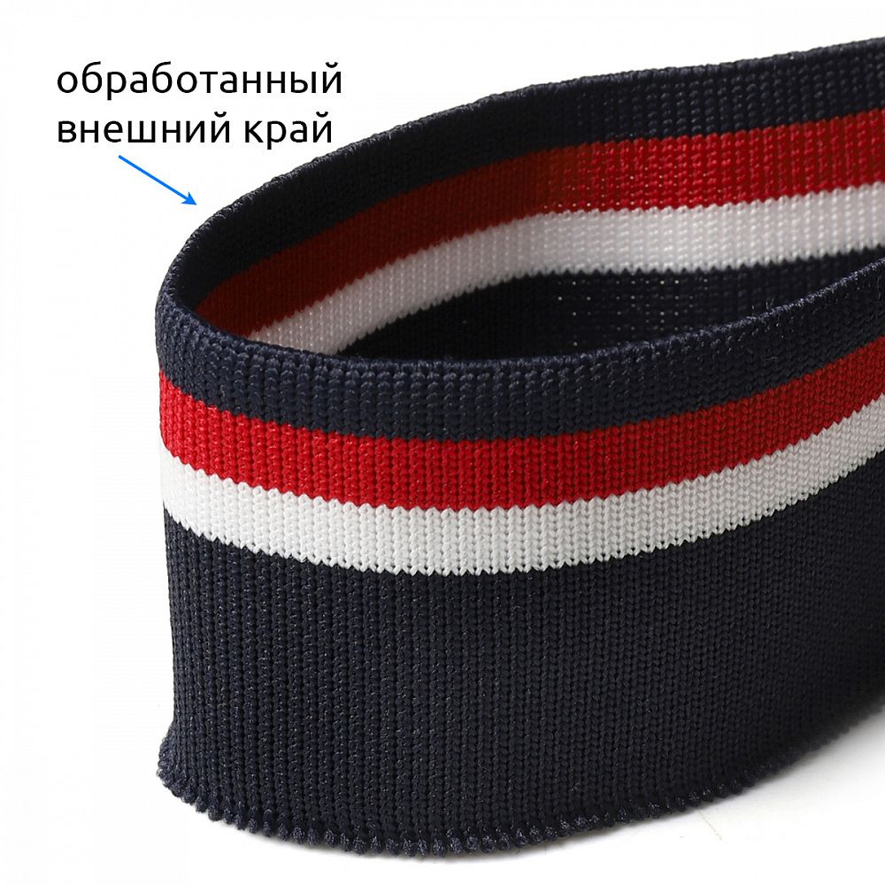 Подвяз (довяз) трикотажный 3.5х80 см, т.синий с белой и красной полосами, 100% п/э, 5 штук, TBY.73074
