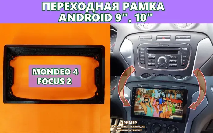 Комплект рамки с разъёмами 10"/9" Ford взамен овальной Mondeo 4, Focus 2, Galaxy
