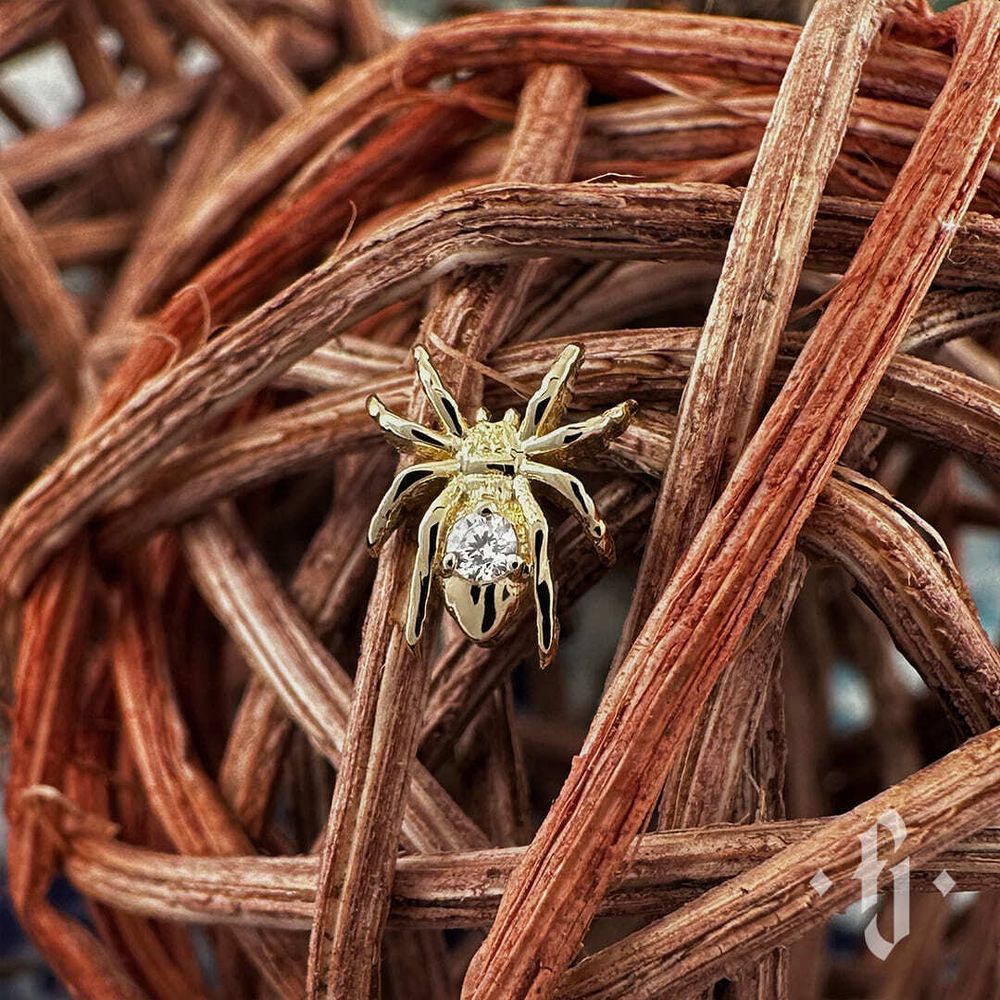 Накрутка "Spider v.2" - Желтое золото - White CZ