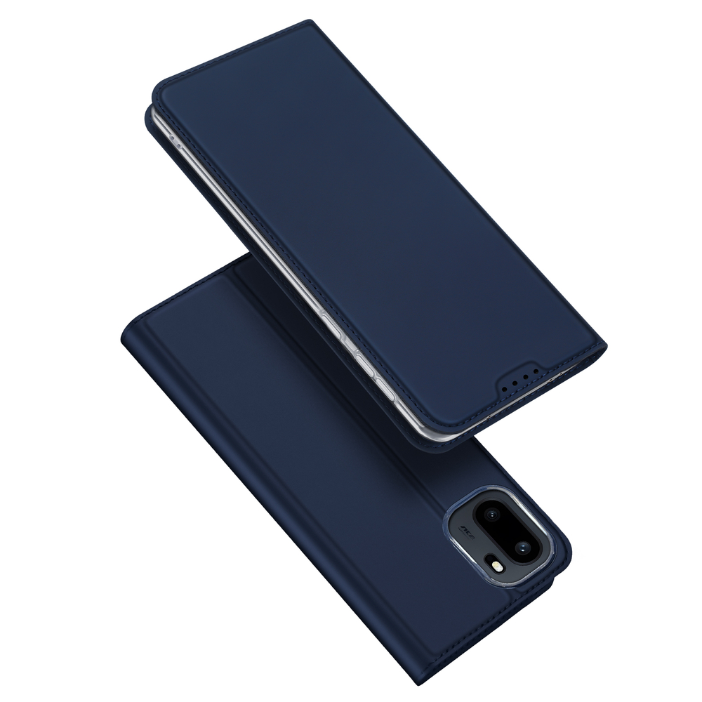 Чехол книжка из кожи синего цвета для OnePlus 15R, Ace 6 и 6T, серия Skin Pro Series от Dux Ducis