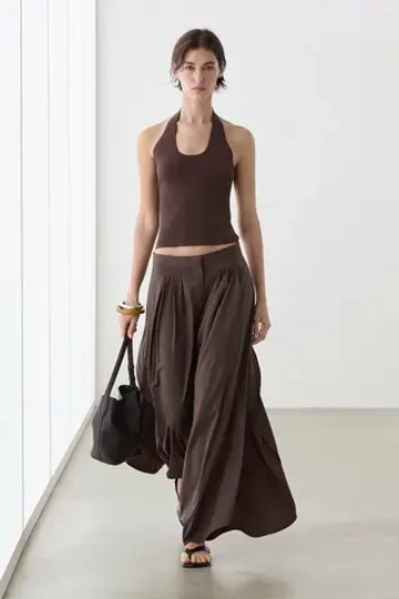Massimo Dutti Облегающий вязаный топ с завязками на шее, коричневый