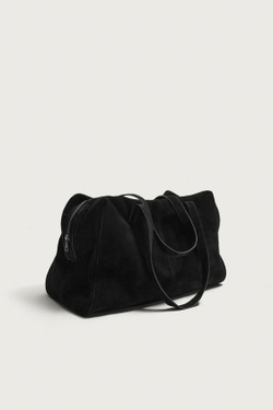 ZARA КОЖАНАЯ ДОРОЖНАЯ СУМКА, ЧЕРНЫЙ