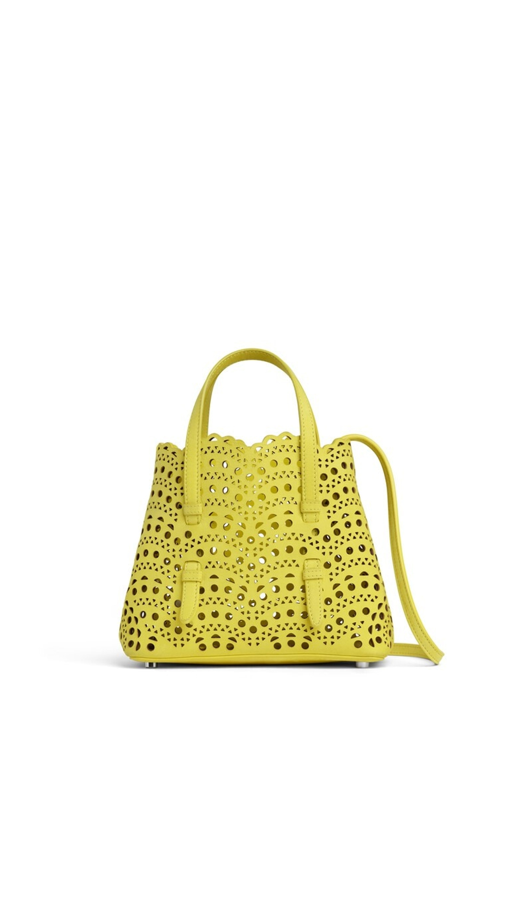 ALAÏA СУМКА MINA 20 ИЗ НУБУКА, ЛИМОННО-ЖЕЛТЫЙ