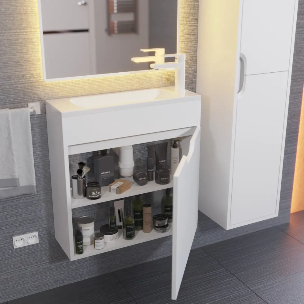 Тумба с раковиной для ванной Uperwood Modul 60 см, подвесная, матовая, белая