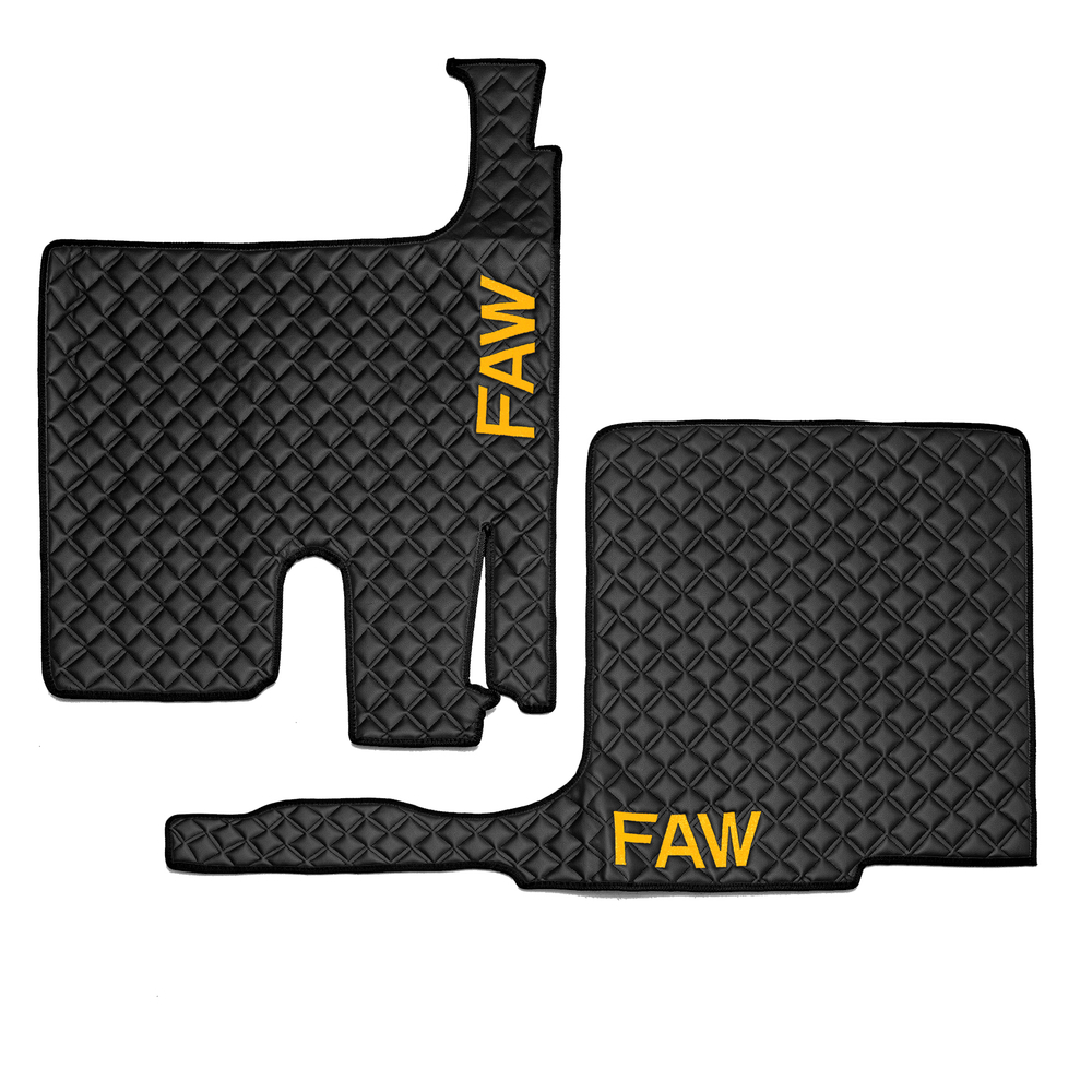 Ковры FAW J7, (экокожа, черный, черный кант, желтая вышивка)