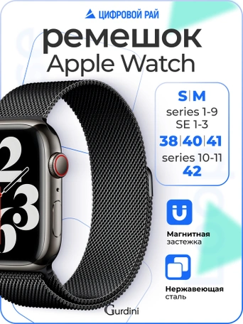 Ремешок Gurdini Milanese Loop (миланский сетчатый-17) Apple Watch 38mm/40mm Space Black