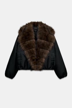 ZARA БОМБЕР С ВОРОТНИКОМ С ОТДЕЛКОЙ ПОД МЕХ — ZW COLLECTION, ЧЕРНЫЙ