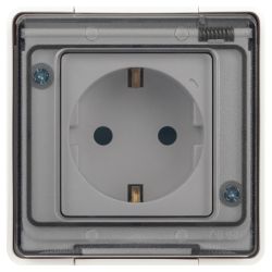Розетка ЭРА Эксперт 11-2502-01 с заземлением крышкой 2P+E IP55 шторки 16A-250В ОУ белый | Эра Эксперт