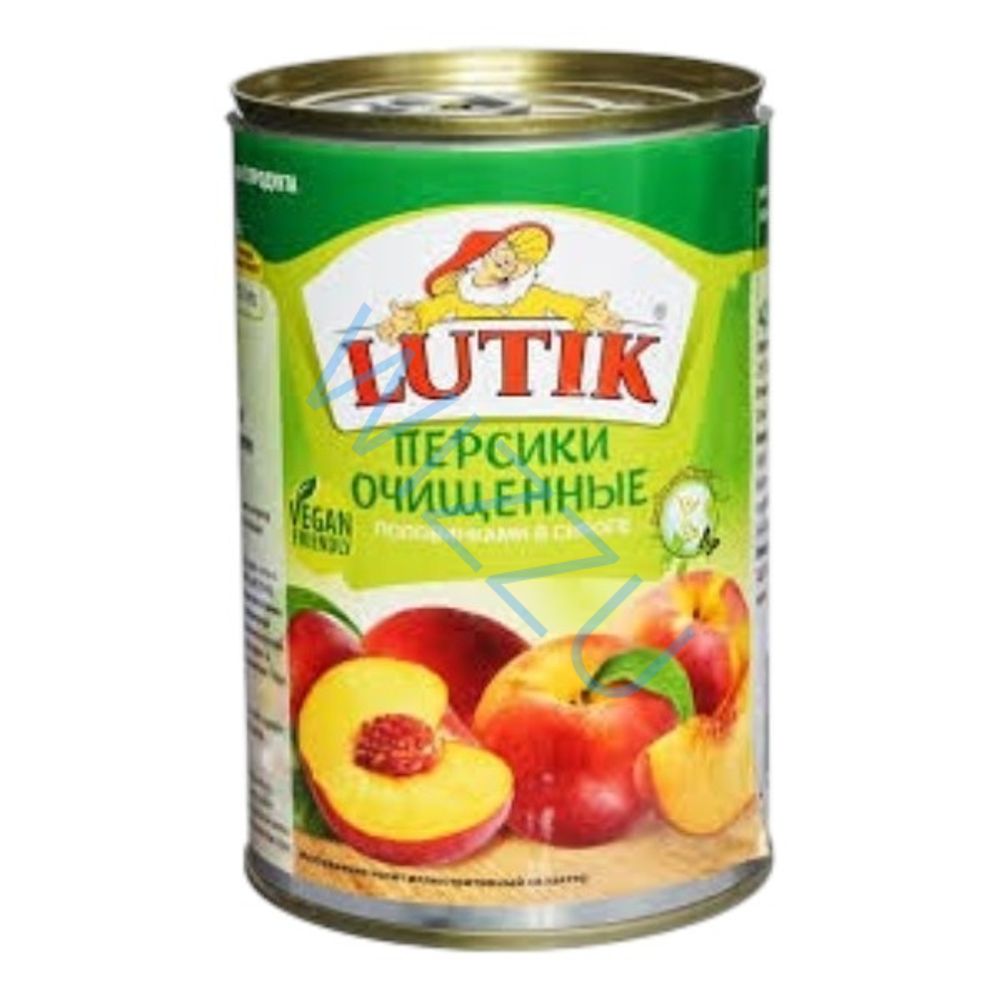 Персики очищенные половинки в сиропе ж/б с ключом 425мл*12шт Lutik