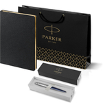 Подарочный набор: Шариковая ручка Parker Jotter Essential, Royal Blue CT, стержень: Mblue и Ежедневник недатированный черный с золотистым срез