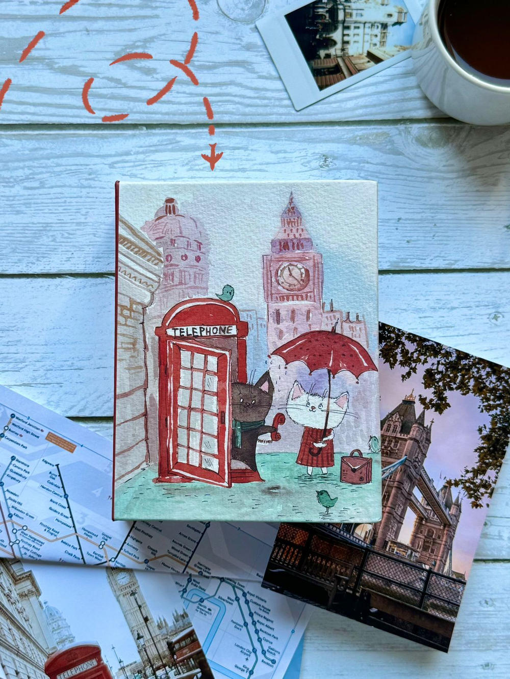 Фотоальбом на 100 фото 10х15 см, пластик. листы "cat's adventures: London" Приключения хвостиков в Лондоне