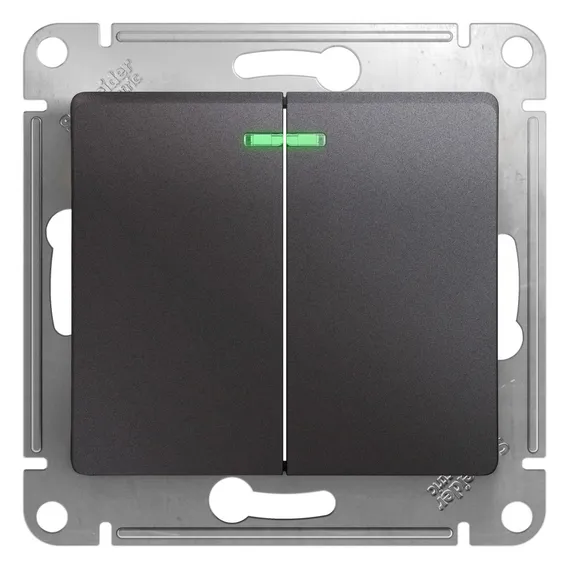 Выключатель двухклавишный с подсветкой Systeme Electric Glossa Графит GSL001353