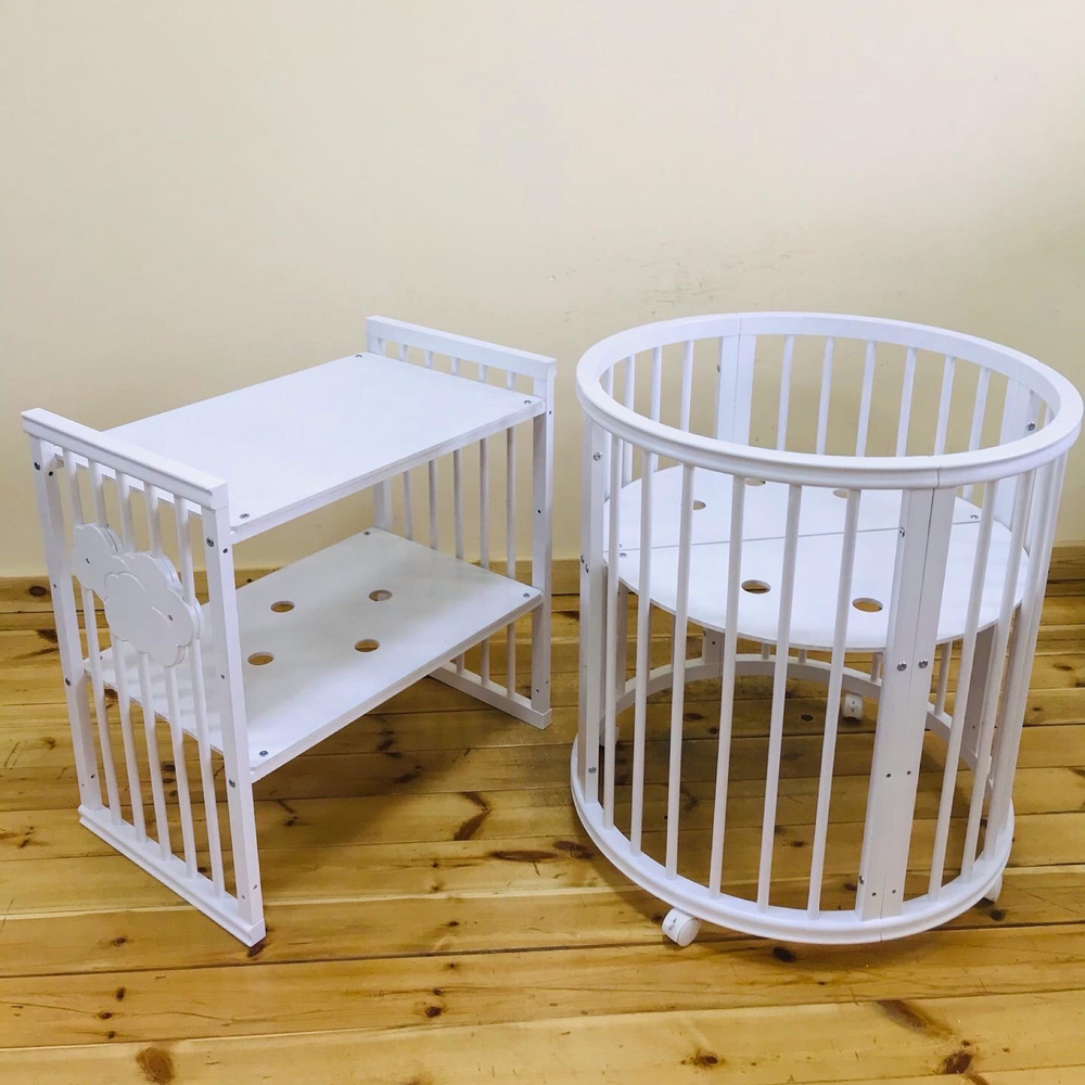 Кровать детская круглая трансформер "Облако" Белый + Маятник