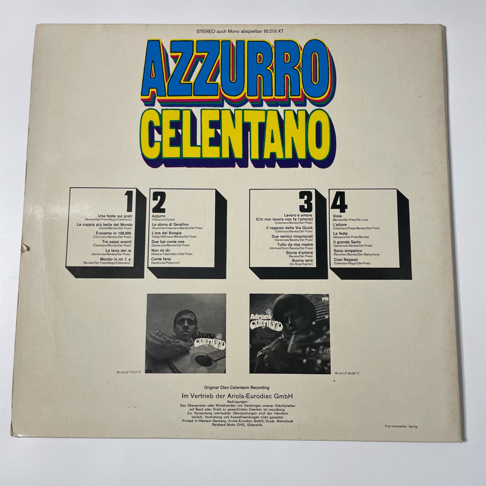 Винтажная виниловая пластинка LP Adriano Celentano Azzurro (Германия 1971)