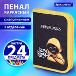 Пенал BRAUBERG с наполнением, 1 отделение, 1 откидная планка, 24 предмета, 21×14 см, «Rebel», 271528