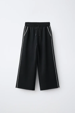 ZARA СПОРТИВНЫЕ БРЮКИ WIDE LEG С КОНТРАСТНЫМИ ДЕТАЛЯМИ, ЧЕРНЫЙ