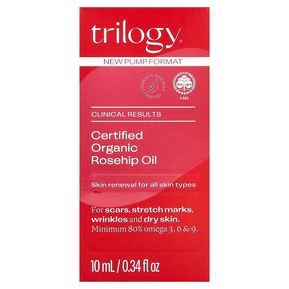Trilogy, сертифицированное органическое масло шиповника, для всех типов кожи, 10 мл (0,34 жидк. унции)