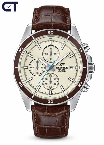 CASIO EFR-526L-7B EDIFICE мужские наручные часы — светлый циферблат, кожаный ремешок и хронограф с WR100