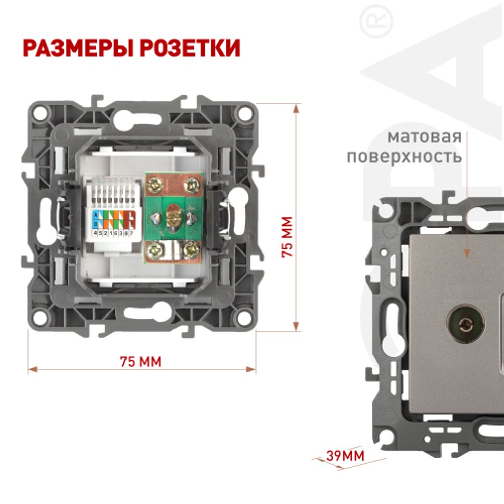 Розетка ЭРА Серия 12 12-3110-16 комбинированная RJ45+TV, титан | Эра 12